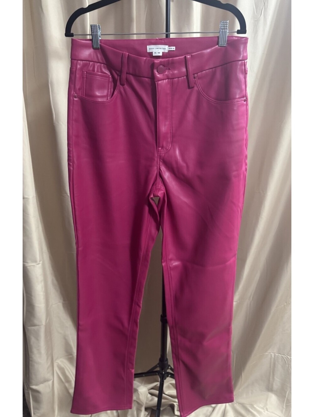 Good American Hot Pink Faux Leather Pants Women’s 14/32 High Rise NWOT - Picture 2 of 4